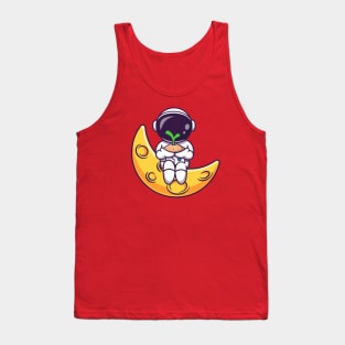 Cute Astronaut Holding Plant On Moon Cartoon Tank Top